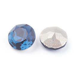 Montana Pointed Back & Back Plated Glass Rhinestone Cabochons, Grade A, Faceted, Flat Round, Montana, 8x4.5mm