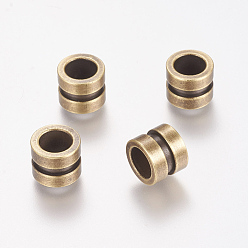 Brushed Antique Bronze 304 Stainless Steel Beads, Large Hole Beads, Grooved Beads, Column, Brushed Antique Bronze, 10x8mm, Hole: 6.5mm