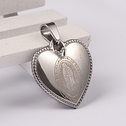Stainless Steel Color 304 Stainless Steel Religion Pendants, Heart with Virgin Mary/Our Lady of Guadalupe, Stainless Steel Color, 22x21.5x3.5mm, Hole: 7x4mm