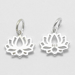 Silver 925 Sterling Silver Pendants, Lotus, with 925 Stamp, Silver, 11x11.5x1.5mm, Hole: 4mm