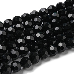 Черный Подставки для непрозрачных стеклянных бусин, граненый (32 граней), круглые, чёрные, 6 мм, отверстие : 1 мм, около 98 шт / нитка, 20.47'' (52 см)