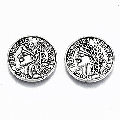 Plata Antigua Abalorios de encantos de la aleación del estilo tibetano, forma de moneda franco, sin plomo y cadmio, plata antigua, 15x1.5 mm, agujero: 1 mm, Sobre 850 unidades / 1000 g