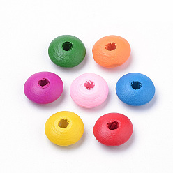 Mixed Color Natural Wood Beads, Spray Painted, Flat Round, Lead Free, Mixed Color, 12x5mm, Hole: 3mm, about 1920pcs/500g