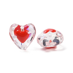 Roja Hebras de cuentas de esmalte de vidrio hechas a mano para el día de San Valentín, corazón, rojo, 13.5x14x8~9 mm, agujero: 1.2 mm, sobre 30 unidades / cadena