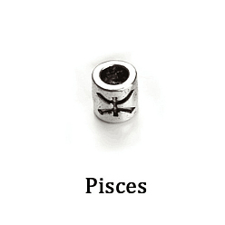 Pisces Antique Silver Plated Alloy European Beads, Large Hole Beads, Column with Twelve Constellations, Pisces, 7.5x7.5mm, Hole: 4mm, 60pcs/bag