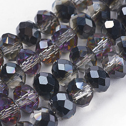Negro Perlas de rondelle facetado de vidrio electrochapa hebras, medio chapado, negro, 3x2 mm, agujero: 1 mm, sobre 165~169 unidades / cadena, 15~16 pulgada (38~40 cm)
