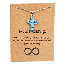 Synthetic Turquoise Synthetic Turquoise Cross Pendant Necklace with Stainless Steel Cable Chains, 17.72 inch(45cm)