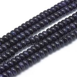 Синий Драгоценный Камень Синтетический синий авантюрин бисер нитей, рондель, 6x3~4 мм, отверстие : 1 мм, около 101 шт / нитка, 15.3 дюйм (39 см)
