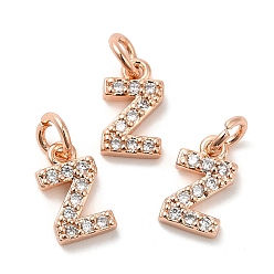 Real Rose Gold Plated Brass Micro Pave Grade AAA Cubic Zirconia Charms, Letter Z, Cadmium Free & Nickel Free & Lead Free, Real Rose Gold Plated, 8x5x1.5mm, Hole: 2mm