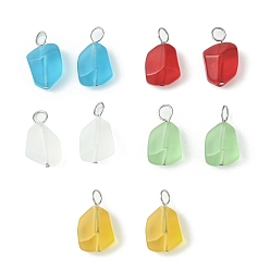 Mixed Color Transparent Frosted Glass Pendants, with 304 Stainless Steel Findings, Nuggets, Mixed Color, 20.5x12.5x9mm, Hole: 4.5mm
