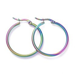 Rainbow Color 304 Stainless Steel Big Hoop Earrings, Hypoallergenic Earrings, Ring Shape, Rainbow Color, 30x2mm, 12 Gauge, Pin: 0.7x1mm