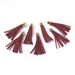 Red Faux Suede Tassel Pendant Decorations, with CCB Plastic Cord Ends, Golden, Red, 84~89x11.5~12mm, Hole: 2.5mm