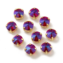 Púrpura Efecto de luz de luna redondo plano coser en pedrería, diamantes de imitación de cristal, con la configuración de latón, accesorios de prendas de vestir, la luz de oro, púrpura, 8x7 mm, agujero: 1 mm