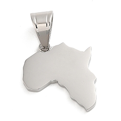 Stainless Steel Color 304 Stainless Steel Pendants, Map Shape Charm, Stainless Steel Color, 26x23x2mm, Hole: 10x7mm