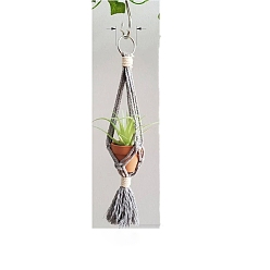 Slate Gray Macrame Cotton Pendant Decorations, Boho Style Hanging Planter Baskets for Interior Car View Mirror Hanging Ornament, Slate Gray, 300x40mm