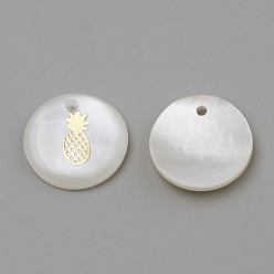 Golden Freshwater Shell Pendants, Flat Round & Pineapple, Golden, 16x3.5~4mm, Hole: 1.2mm