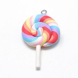 Colorful Handmade Polymer Clay Big Pendants, Lollipop, Colorful, 48~56x27~29x7~10mm, Hole: 2mm