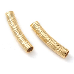 Real 24K Gold Plated Brass Tube Beads, Long-Lasting Plated, Curved Beads, Textured Tube, Real 24K Gold Plated, 15x3mm, Hole: 2mm
