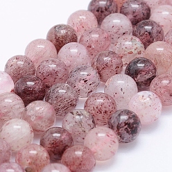 Quartz Fraise Naturel de fraise de quartz brins de perles, ronde, 12mm, Trou: 1mm, Environ 36 pcs/chapelet, 15.5 pouce (39.5 cm)