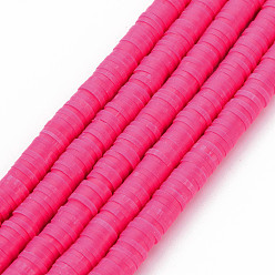 Deep Pink Handmade Polymer Clay Bead Strands, Heishi Beads, Disc/Flat Round, Deep Pink, 6x0.5~1mm, Hole: 2mm, about 320~447pcs/strand, 15.74 inch~16.92 inch