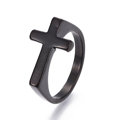 Черный Цвет Металла 304 палец кольца из нержавеющей стали, крестик, металлический черный , Размер 7~12, 17~22 мм