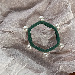 Sea Green Hexagon Cloth Elastic Hair Accessories, Plastic Imitation Pearl Bead Hair Ties, for Girls or Women, Sea Green, 50mm