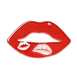Lip Valentine's Day Theme Opaque Acrylic Pendants, Red, Lip, 24x42.5x2mm, Hole: 1.6mm