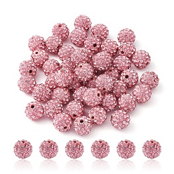 Rosa Claro Bolas de discoteca, Abalorios de rhinestone de arcilla polímero, rondo, rosa luz, pp 13 (1.9~2 mm), 6 filas de diamantes de imitación, 10 mm, agujero: 1.5 mm
