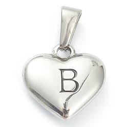 Letter B Pendentifs en acier inoxydable, coeur avec lettre noire, couleur inox, letter.b, 304mm, Trou: 16x16x4.5mm