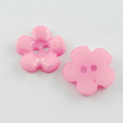 Rose Nacré Boutons acryliques, 2-trou, teint, fleur, perle rose, 15x15x3mm, Trou: 2mm
