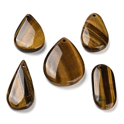 Tiger Eye Natural Tiger Eye Pendants, Teardrop & Oval Charms, Mixed Shapes, 36~44x18.5~33x7.5~8.5mm, Hole: 2mm