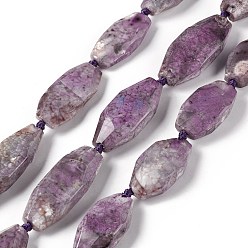 Medium Orchid Natural Agate Beads Strands, Dyed, Faceted, Polygon, Medium Orchid, 27~45x16~18x6.5~9mm, Hole: 1.6mm, about 9~14pcs/strand, 15.75~17.32 inch(40~44cm)