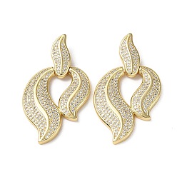 Real 16K Gold Plated Rack Plating Brass Micro Pave Clear Cubic Zirconia Pendants, Leaf Charms, Real 16K Gold Plated, 44mm, Pendants: 31x24x3mm, Hole: 5x2mm