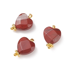 Red Rainbow Jasper Natural Red Rainbow Jasper Charms, with Golden Tone Brass Findings, Faceted Heart, 15x10x5mm, Hole: 1.6mm
