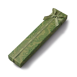 Lime Vert Boîtes à collier en papier rectangle imprimé fleur avec nœud papillon, coffret cadeau à bijoux pour le rangement des colliers, lime green, 21x4x2.2 cm