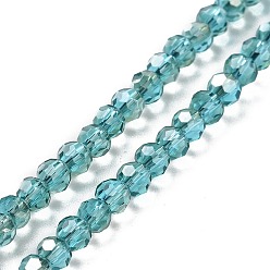 Sky Blue Half Rainbow Plated Glass Faceted(32 Facets) Round Spacer Beads Strands, Sky Blue, 3mm, Hole: 1mm, about 100pcs/strand, 11.5 inch