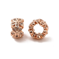 Real Rose Gold Plated Rack Plating Brass Micro Pave Cubic Zirconia Beads, Long-Lasting Plated, Cadmium Free & Lead Free, Flower, Real Rose Gold Plated, 8x5mm, Hole: 4mm