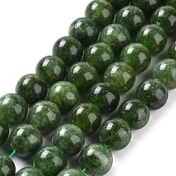 Vert Billes de jade naturelles de teint en malaisades teintes, ronde, verte, 10mm, Trou: 1.2mm, Environ 19 pcs/chapelet, 7.09 pouce (18 cm)