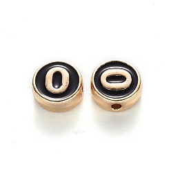 Black Alloy Enamel Beads, Flat Round, Number, Cadmium Free & Lead Free, Light Gold, Black, 8x3.5mm, Hole: 1.5mm