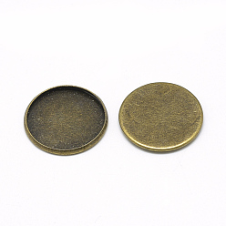 Antique Bronze Iron Plain Edge Bezel Cups, Cabochon Settings, Flat Round, Antique Bronze, Tray: 25mm, 27x2mm