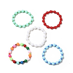 Mixed Color Stretch Bracelets for Kids, with Opaque Acrylic Beads and Glass Seed Beads, Mixed Color, 1-7/8 inch(4.8cm)