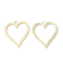 Light Gold Alloy Pendants, with ABS Plastic Imitation Pearl, Rack Plating, Lead Free & Cadmium Free & Nickel Free, Heart cHARM, Light Gold, 33.5x30x3mm, Hole: 3mm
