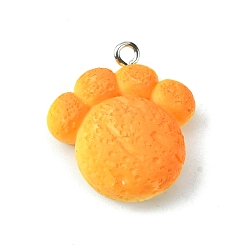 Paw Print Opaque Resin Imitation Food Pendants, Bread Charms, with Platinum Tone Iron Loops, Paw Print, 23x21.5x8.5mm, Hole: 1.8mm