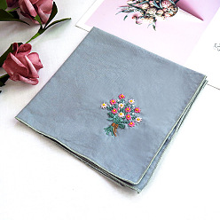 Flor Kit de bordado de pañuelo de bricolaje, incluyendo agujas de bordar e hilo, tela de algodón, patrón de flores, 54x48 mm