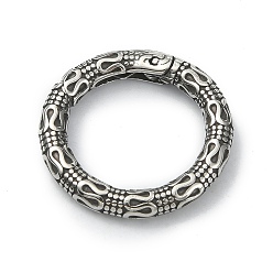 Plata Antigua Estilo tibetano 316 anillos de puerta de resorte de acero inoxidable quirúrgico, anillo redondo texturizado con motivo de serpiente, plata antigua, 19.3x3.3 mm