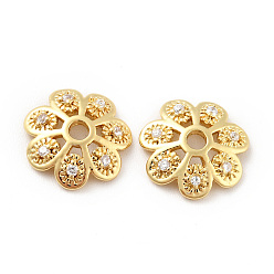 Golden Brass Micro Pave Clear Cubic Zirconia Bead Caps, Cadmium Free & Lead Free, Multi-Petal, Flower, Golden, 10x2.5mm, Hole: 1.6mm