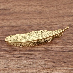Golden Iron Feather Hair Pin, Ponytail Holder Statement, Hair Accessories for Women, Golden, 35mm