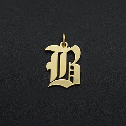 Letter B 201 Stainless Steel Pendants, with Jump Ring, Old English, Letter, Laser Cut, Golden, Letter.B, 16x12x1mm, Hole: 3mm