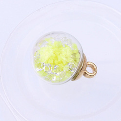 Champagne Yellow Glow in the Dark Luminous Glass Globle Pendants, Round Charms, Champagne Yellow, 21x16mm