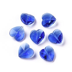 Bleu Des billes de verre transparentes, facette, cœur, bleu, 14x14x8~9mm, Trou: 1~1.2mm